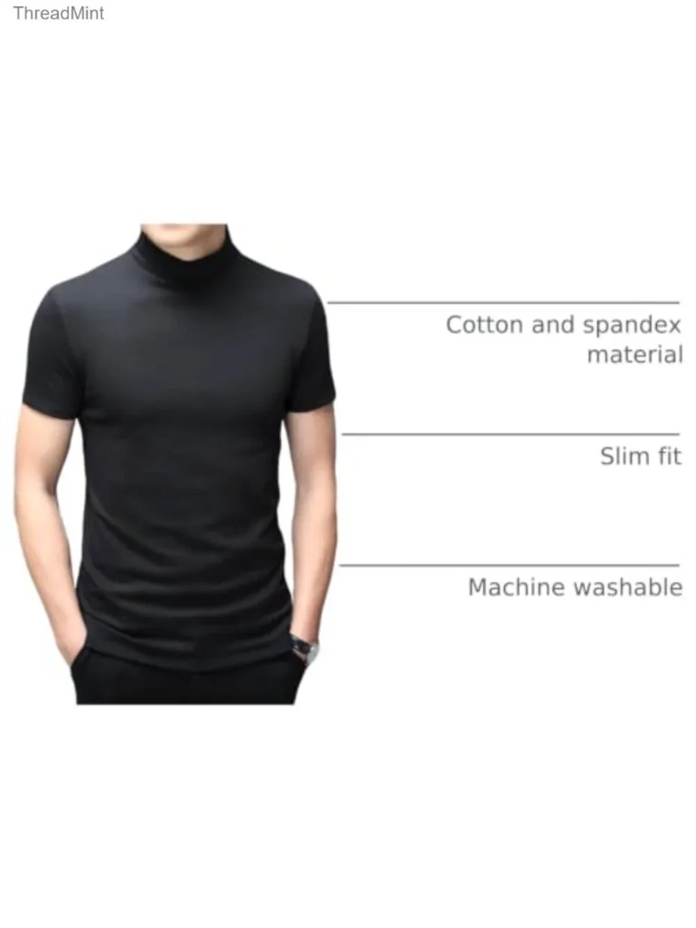 Slim Fit Mock Turtleneck Short Sleeve Tee Thermal Undershirt Cotton Spandex